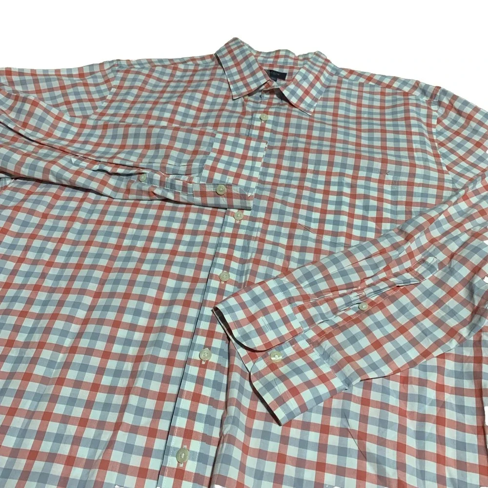 J. Crew Shirt Men's‎ XL Long Sleeve Coral Gray & White Check Cotton Casual